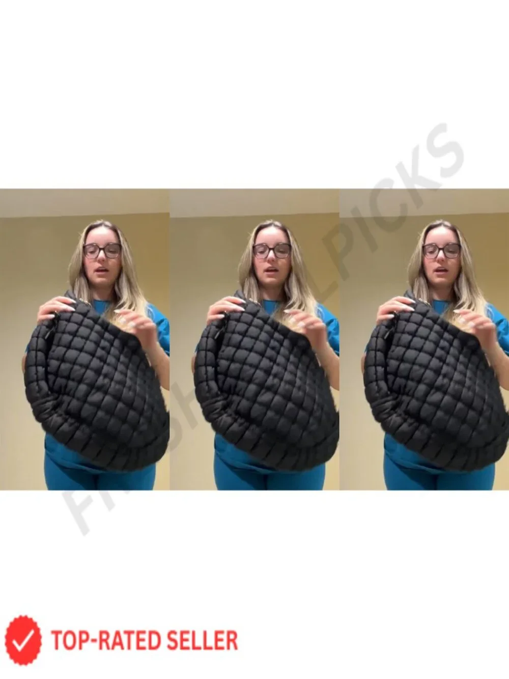 Large Quilted Puffer Tote Bag Lightweight Nylon Carryall Crossbody with Makeup